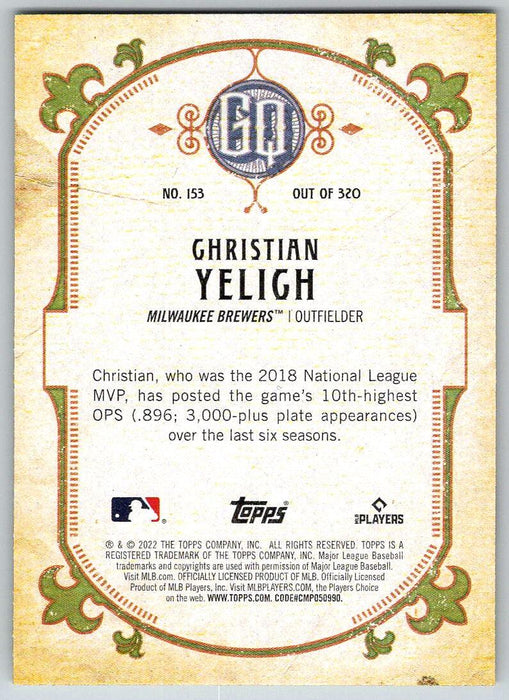 Christian Yelich 2022 Topps Gypsy Queen # 153 Milwaukee Brewers - Collectible Craze America
