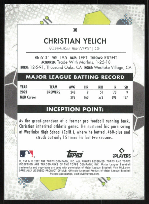 Christian Yelich 2022 Topps Inception # 30 Milwaukee Brewers - Collectible Craze America