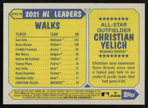 Christian Yelich 2022 Topps Series 2 # 87AS-26 1987 Topps All Star Milwaukee Brewers - Collectible Craze America