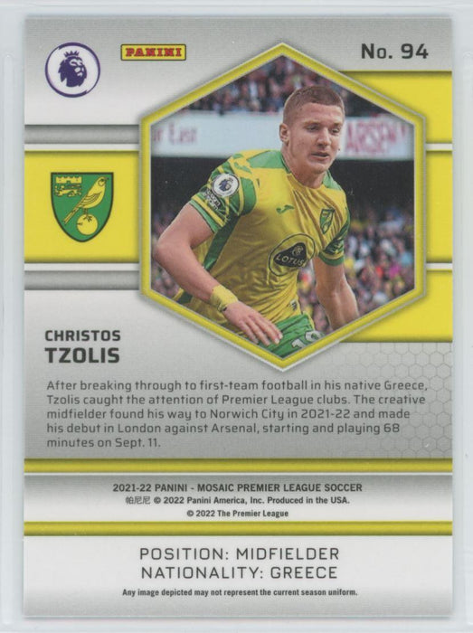 Christos Tzolis 2021 Panini Mosaic Premier League # 94 RC Norwich City - Collectible Craze America