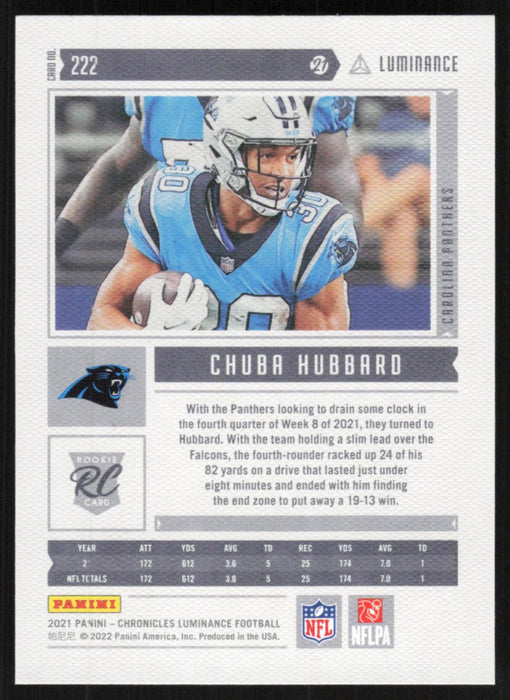 Chuba Hubbard 2021 Panini Chronicles Luminance # 222 RC Pink Carolina Panthers - Collectible Craze America