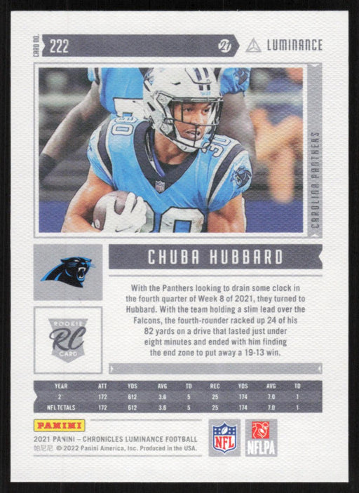 Chuba Hubbard 2021 Panini Chronicles Luminance # 222 RC Pink Carolina Panthers - Collectible Craze America