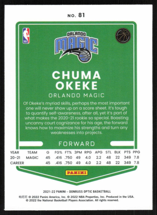 Chuma Okeke 2021 Panini Donruss Optic # 81 Orlando Magic Base - Collectible Craze America