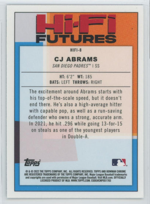 CJ Abrams 2022 Bowman Hi-Fi Futures # HIFI-8 Insert San Diego Padres - Collectible Craze America