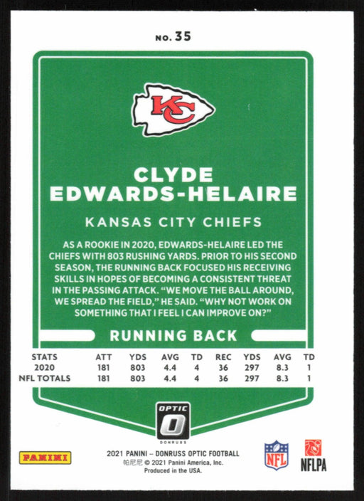 Clyde Edwards-Helaire 2021 Donruss Optic # 35 Kansas City Chiefs Base - Collectible Craze America