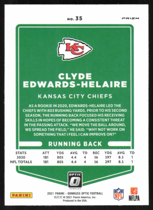 Clyde Edwards-Helaire 2021 Donruss Optic # 35 Silver Prizm Kansas City Chiefs - Collectible Craze America