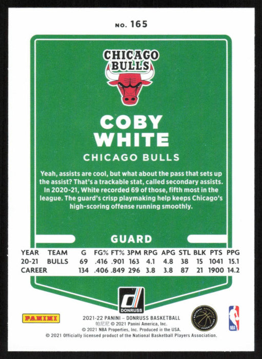 Coby White 2021 Donruss # 165 Teal Holo Laser Chicago Bulls - Collectible Craze America