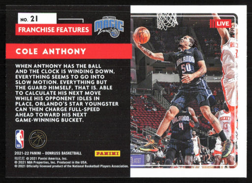 Cole Anthony 2021 Donruss Franchise Features # 21 Orlando Magic - Collectible Craze America
