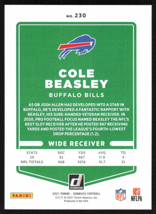 Cole Beasley 2021 Donruss Football # 230 Buffalo Bills Base - Collectible Craze America