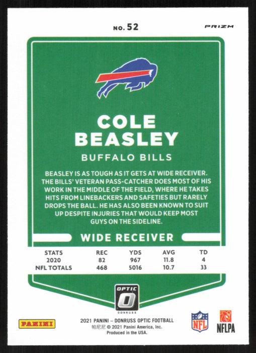 Cole Beasley 2021 Donruss Optic # 52 Silver Prizm Buffalo Bills - Collectible Craze America