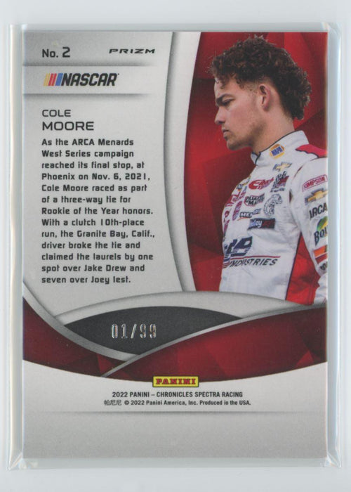 Cole Moore 2022 Panini Chronicles Racing Spectra # 2 Celestial Blue Prizm 1/99 - Collectible Craze America