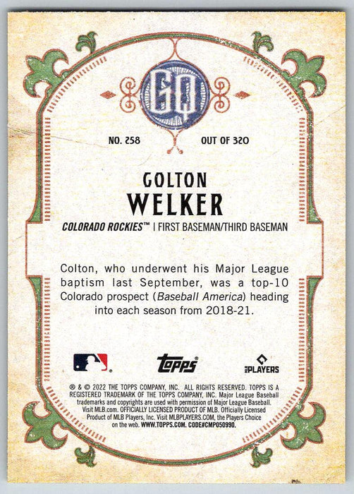 Colton Welker 2022 Topps Gypsy Queen # 258 RC Colorado Rockies - Collectible Craze America