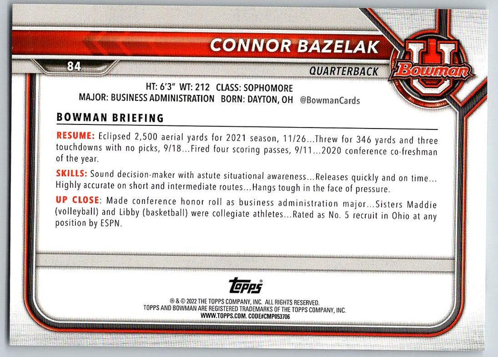 Connor Bazelak 2021 Bowman University Football # 84 Missouri Tigers 1st Bowman - Collectible Craze America