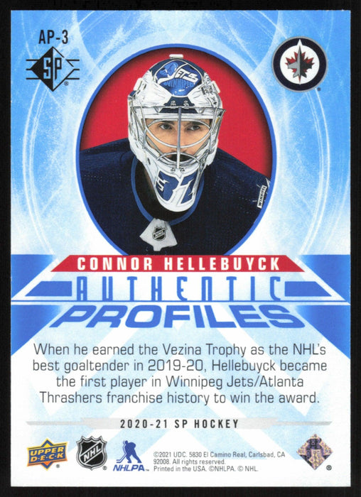 Connor Hellebuyck 2020 SP Hockey Authentic Profiles # AP-3 Blue Winnipeg Jets - Collectible Craze America