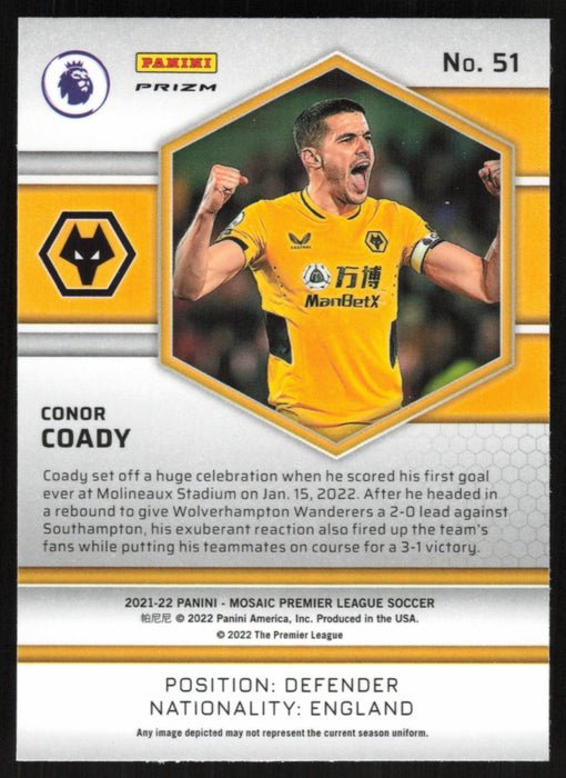 Conor Coady 2021 Panini Mosaic Premier League # 51 Red Prizm Wolverhampton Wanderers - Collectible Craze America