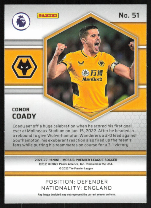 Conor Coady 2021 Panini Mosaic Premier League # 51 Wolverhampton Wanderers Base - Collectible Craze America