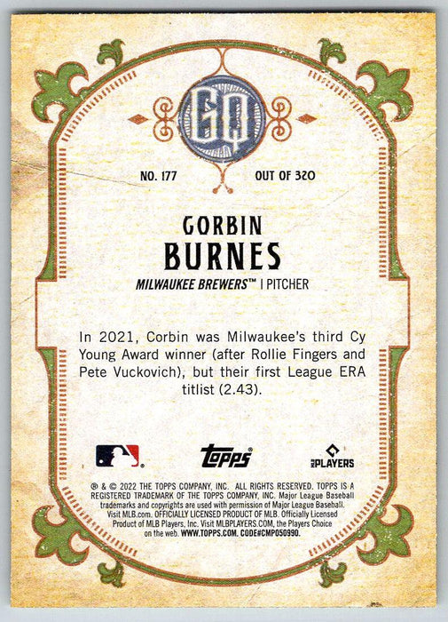 Corbin Burnes 2022 Topps Gypsy Queen # 177 Milwaukee Brewers - Collectible Craze America