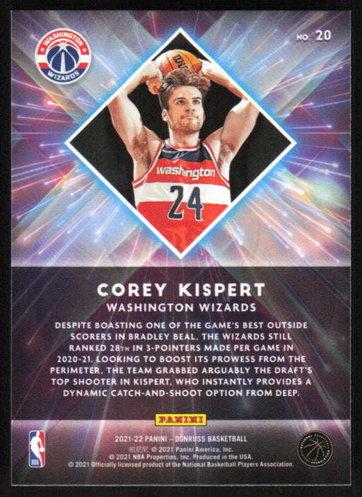 Corey Kispert 2021 Donruss Great X-pectations # 20 Teal Holo Laser Insert Washington Wizards - Collectible Craze America