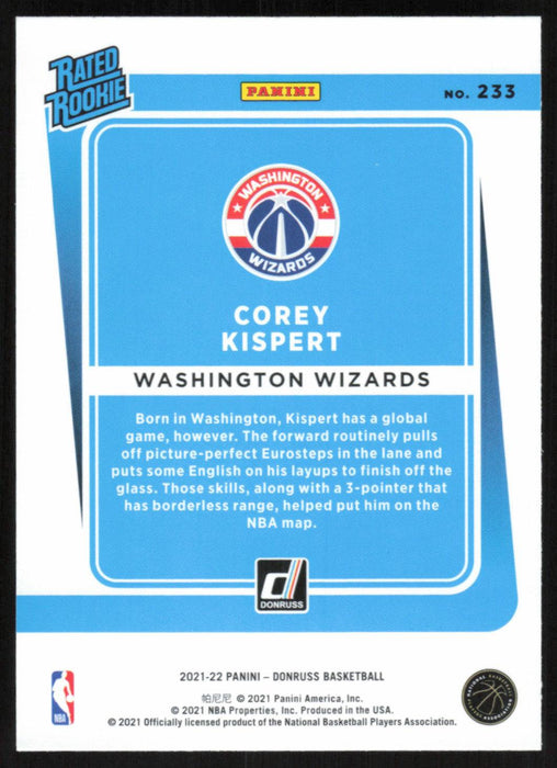 Corey Kispert 2021 Donruss Rated Rookie # 233 RC Orange Holo Laser Washington Wizards - Collectible Craze America