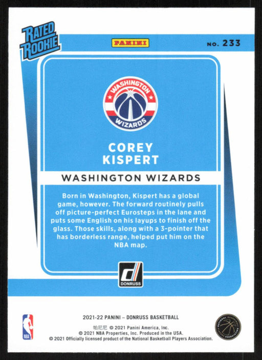 Corey Kispert 2021 Donruss Rated Rookie # 233 RC Washington Wizards - Collectible Craze America