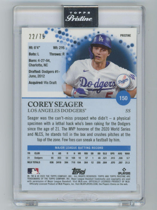 Corey Seager 2022 Topps Pristine # 150 Pristine Blue Refractor 22/75 Los Angeles Dodgers - Collectible Craze America