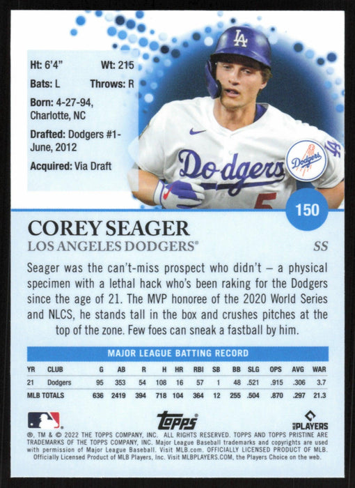 Corey Seager 2022 Topps Pristine Baseball # 150 Los Angeles Dodgers - Collectible Craze America