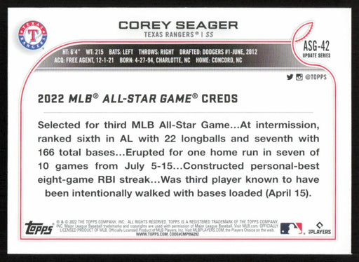 Corey Seager 2022 Topps Update # ASG-42 All Star Game Texas Rangers - Collectible Craze America