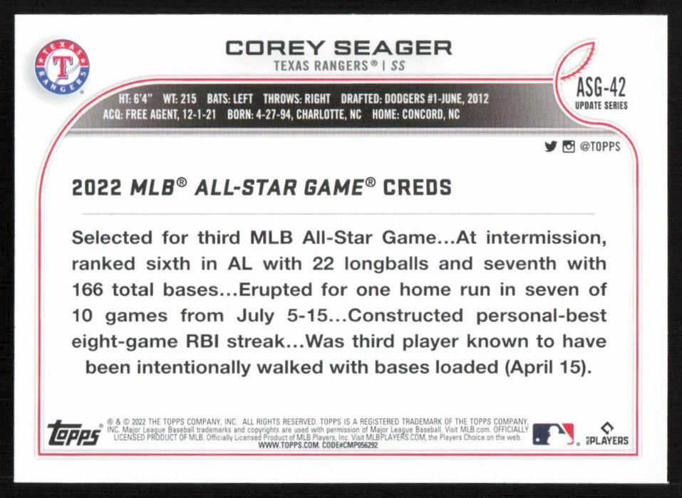 Corey Seager 2022 Topps Update # ASG-42 All Star Game Texas Rangers - Collectible Craze America