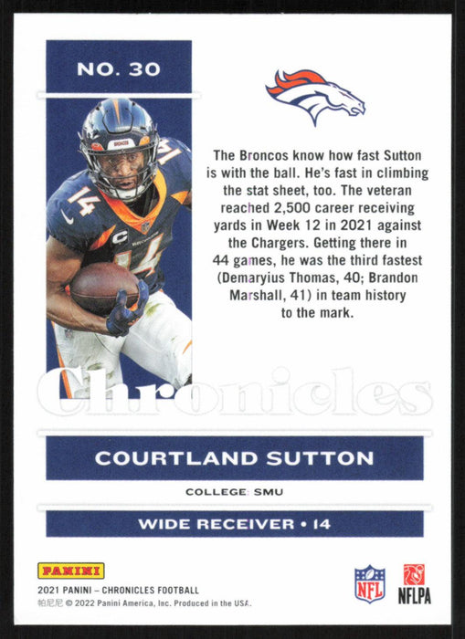 Courtland Sutton 2021 Panini Chronicles # 30 Denver Broncos Base - Collectible Craze America