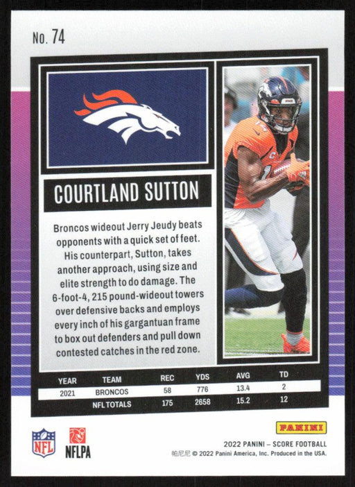 Courtland Sutton 2022 Panini Score Football # 74 Base Denver Broncos - Collectible Craze America