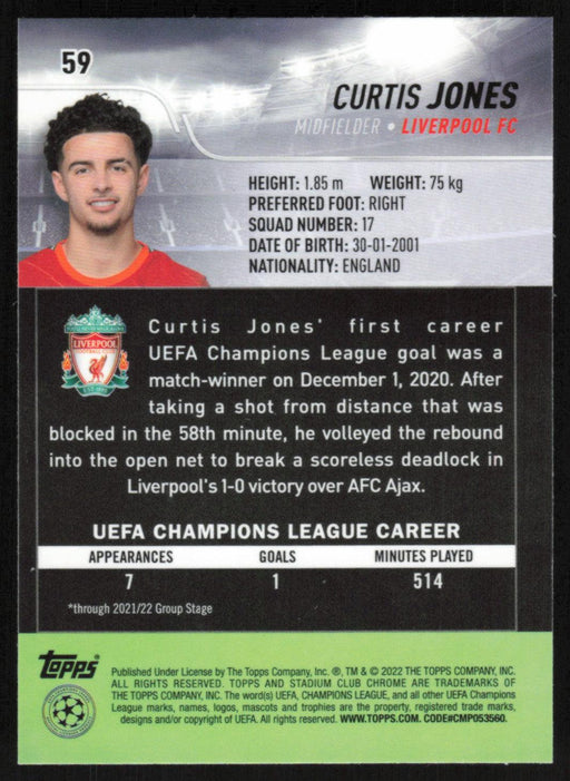 Curtis Jones 2021 Topps Stadium Club Chrome UEFA Champions League # 59 Liverpool FC Base - Collectible Craze America