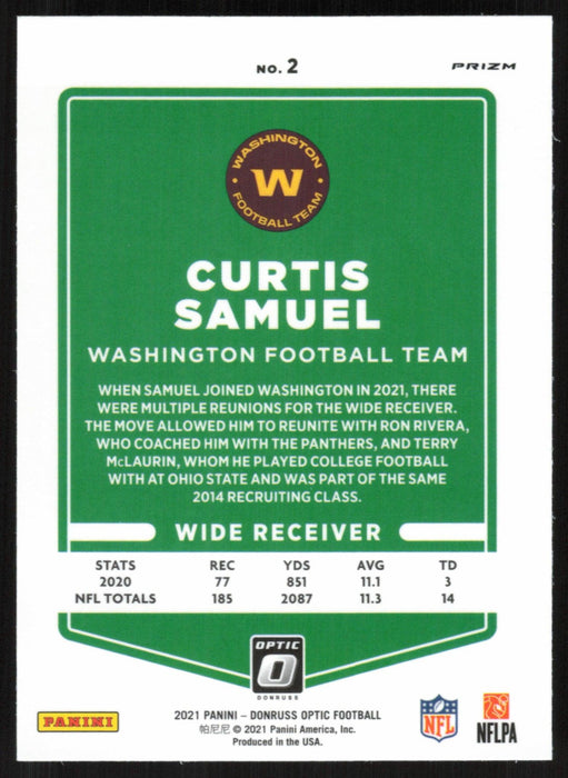 Curtis Samuel 2021 Donruss Optic # 2 Silver Prizm Washington Football Team - Collectible Craze America