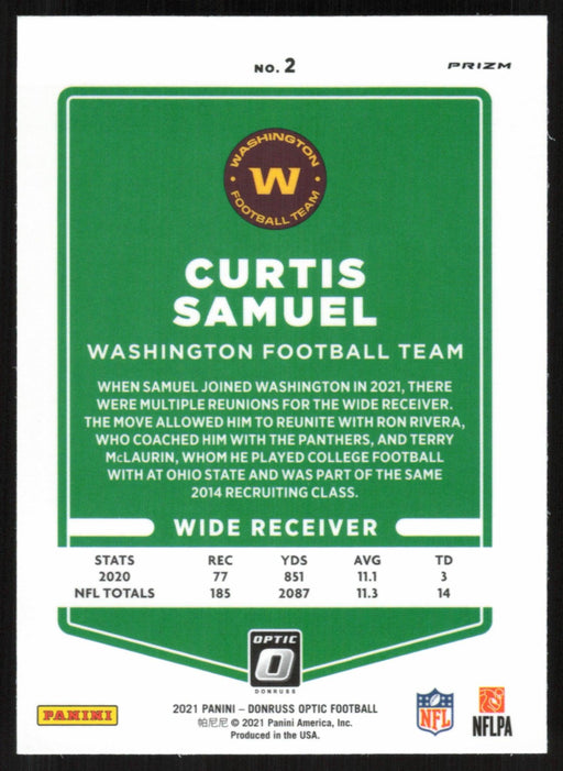 Curtis Samuel 2021 Donruss Optic # 2 Silver Prizm Washington Football Team - Collectible Craze America