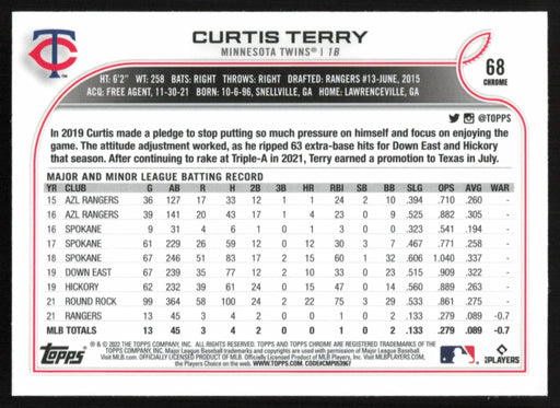 Curtis Terry 2022 Topps Chrome # 68 RC Black & White Mini Diamond Minnesota Twins - Collectible Craze America