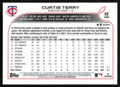 Curtis Terry 2022 Topps Chrome # 68 RC X-Fractor Minnesota Twins - Collectible Craze America