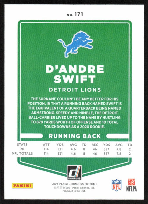 D'Andre Swift 2021 Donruss Football # 171 Detroit Lions Base - Collectible Craze America