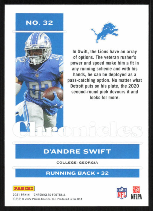 D'Andre Swift 2021 Panini Chronicles # 32 Detroit Lions Base