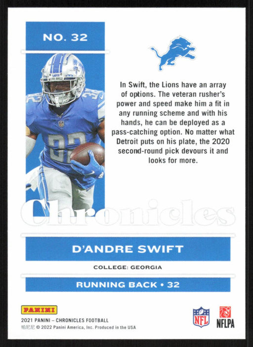 D'Andre Swift 2021 Panini Chronicles # 32 Detroit Lions Base - Collectible Craze America