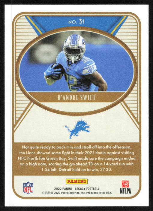 D'Andre Swift 2022 Panini Legacy Football Base # 31 Detroit Lions - Collectible Craze America