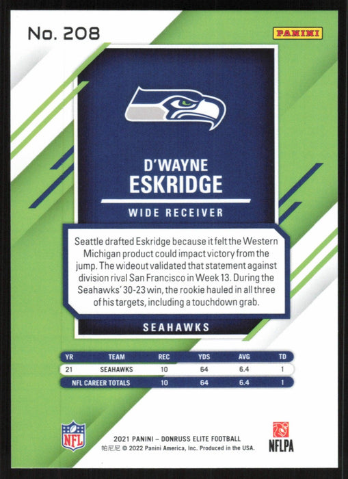 D'Wayne Eskridge 2021 Panini Chronicles Elite # 208 RC Seattle Seahawks - Collectible Craze America