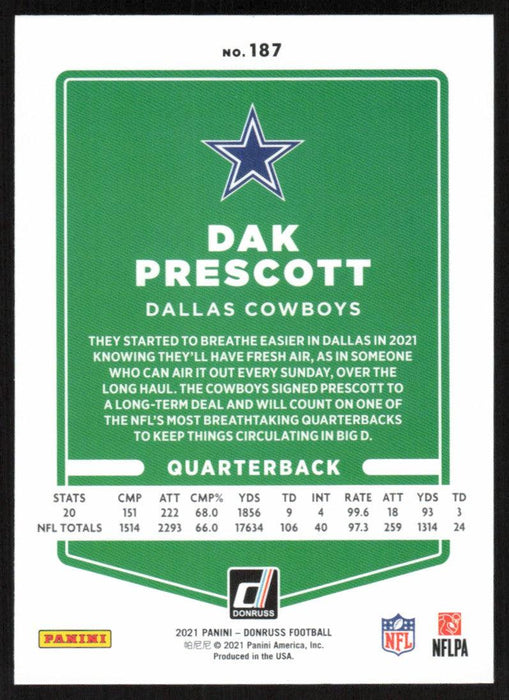 : 2021 Donruss #187 Dak Prescott Dallas Cowboys NM-MT NFL  Football : Collectibles & Fine Art