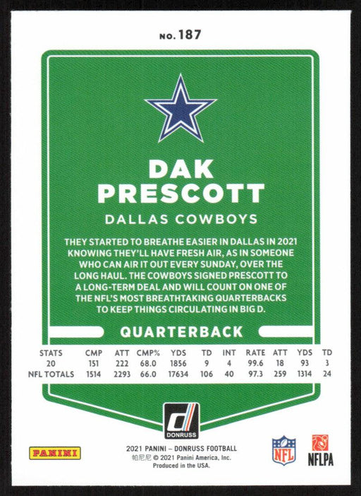 Dak Prescott 2021 Donruss Football # 187 Dallas Cowboys Image Variation Base - Collectible Craze America