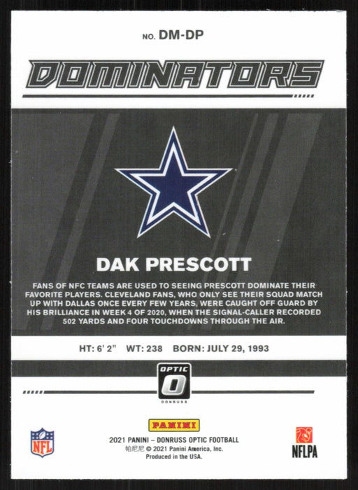 Dak Prescott 2021 Donruss Optic Dominators # DM-DP Dallas Cowboys - Collectible Craze America