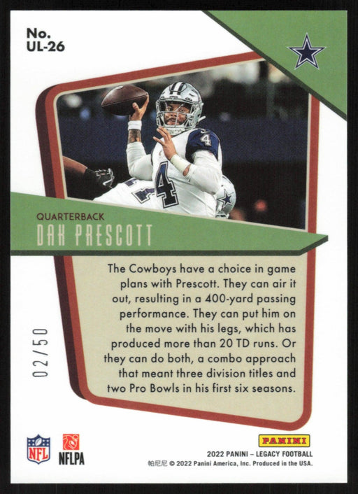 Dak Prescott 2022 Panini Legacy # UL-26 Ruby Premium Edition 2/50 Dallas Cowboys - Collectible Craze America