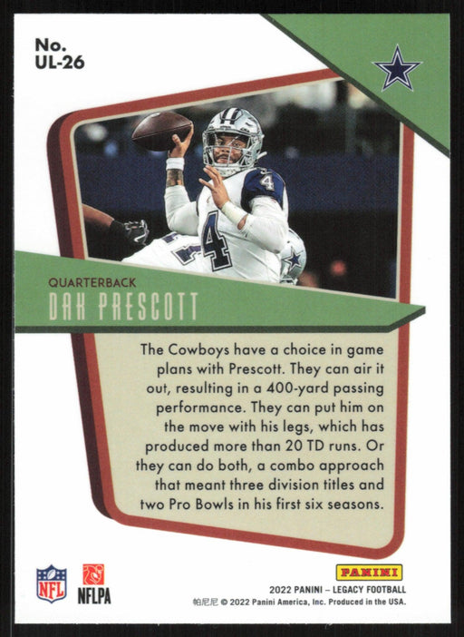 Dak Prescott 2022 Panini Legacy Under the Lights # UL-26 Dallas Cowboys - Collectible Craze America