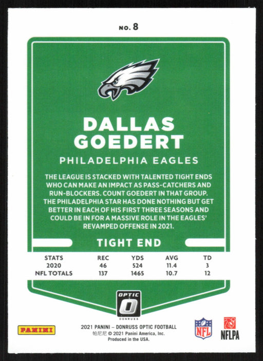 Dallas Goedert 2021 Donruss Optic # 8 Philadelphia Eagles - Collectible Craze America