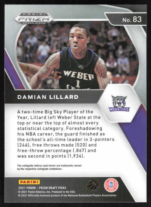 Damian Lillard 2021 Panini Prizm Draft Picks # 83 Weber State Wildcats - Collectible Craze America