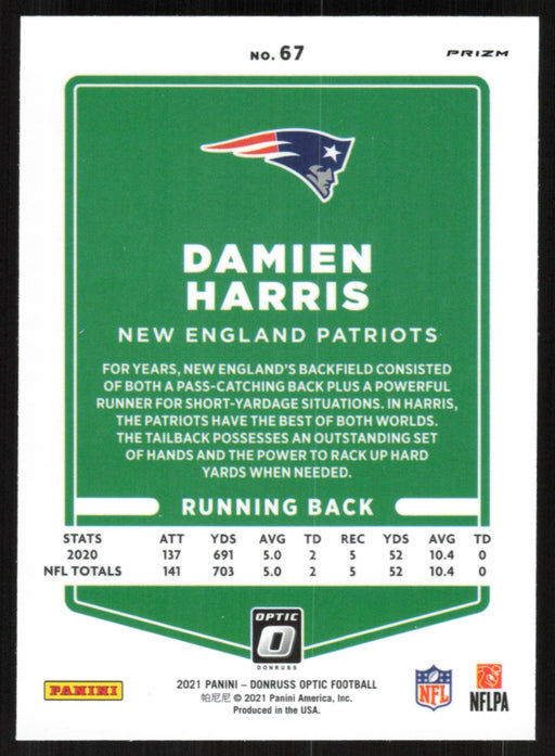 Damien Harris 2021 Donruss Optic # 67 Silver Prizm New England Patriots - Collectible Craze America