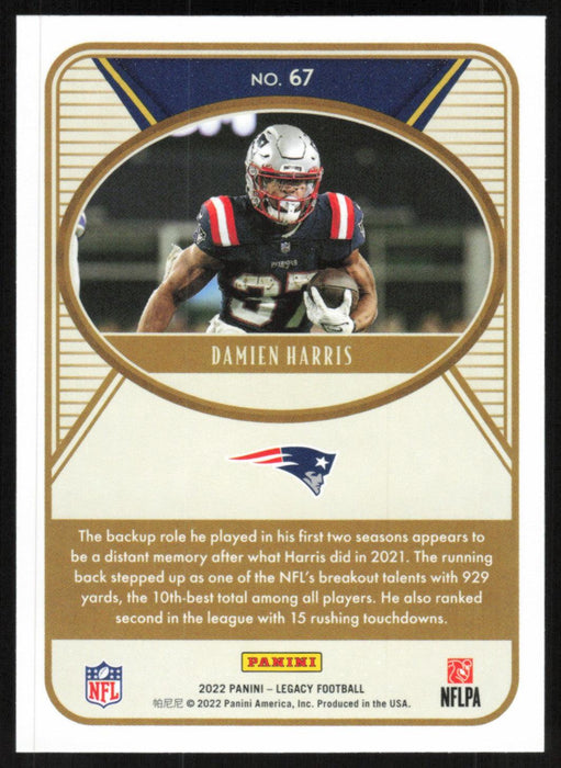 Damien Harris 2022 Panini Legacy Football Base # 67 New England Patriots - Collectible Craze America