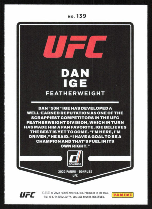 Dan Ige 2022 Panini Donruss UFC Base # 139 Featherweight - Collectible Craze America